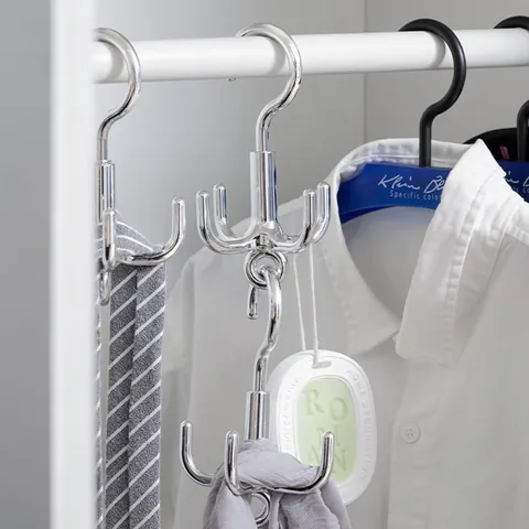 Multi-Functional Rotating Metal Bag Hanger Four-Claw Closet Organizer Hook For Belts Ties Scarves Wardrobe Storage Hook Home Organization