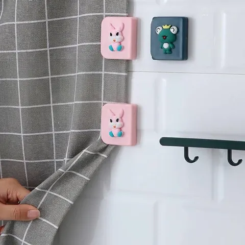 Boorvrije Winddichte Douchegordijnclips Zelfklevende Badkamer Gordijnhouders ABS Kunststof Cartoon Konijn Kikker Gordijnbevestigingsclips