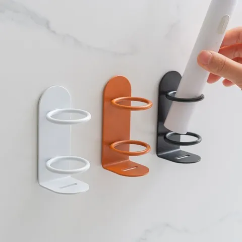 Porte-Brosse à Dents Électrique Mural en Fer Sans Perçage Support de Rangement de Salle de Bain Minimaliste Auto-Drainant Adhésif