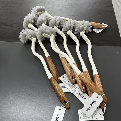 Japanese Style Long Handled Toilet Brush With Wood Texture Grip Bathroom Scrubber Deep Cleaning Brush Dead Corner Tool