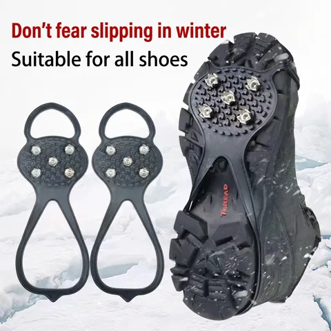Crampons à Neige Antidérapants d'Hiver Pour Chaussures Bottes Acier Caoutchouc Extérieur Randonnée Escalade Pointes de Traction