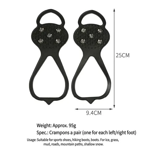 Professional Outdoor Anti-Slip Shoe Covers Ice Cleats With Steel Studs For Snow Ice Mountaineering Climbing Hiking Black Gear