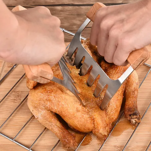 Stainless Steel Meat Shredding Claws With Wood Handles Pulled Pork Chicken Bear Claws Kitchen BBQ Forks Shredders Shredding Tools