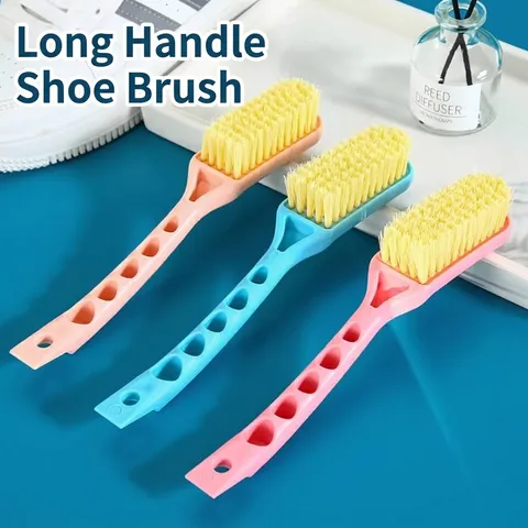 Long Handle Laundry Shoe Cleaning Brush Soft Bristles Household Scrubber For Clothes Shoes Bathroom Accessories Pink Blue