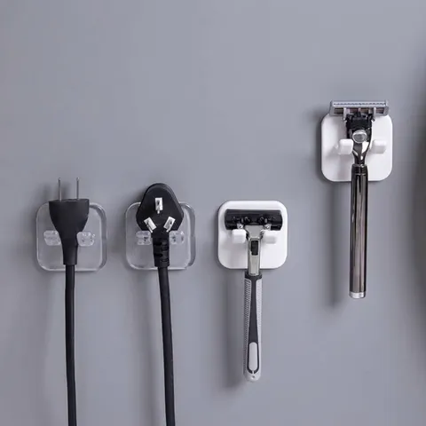 Moderne Kunststoff Klebehaken Multifunktionale Wandhalterung Rasierer Halter Doppelhaken Stromstecker Aufhänger Für Badezimmer Küche Aufbewahrung Organisation
