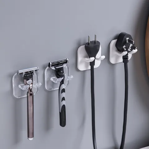 Moderne Kunststoff Klebehaken Multifunktionale Wandhalterung Rasierer Halter Doppelhaken Stromstecker Aufhänger Für Badezimmer Küche Aufbewahrung Organisation