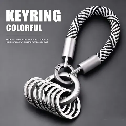 Stainless Steel Braided Rope Keychain For Car Keys Multi-ring Key Holder Minimalist Woven Key Chain Ornament Gift For Men Women