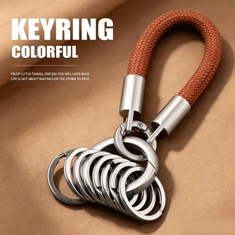 Stainless Steel Braided Rope Keychain For Car Keys Multi-ring Key Holder Minimalist Woven Key Chain Ornament Gift For Men Women