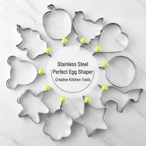 Stainless Steel Fried Egg Mold Set Heart Star Flower Shapes Pancake Cooking Tools With Anti-Scald Handle Kitchen Gadgets