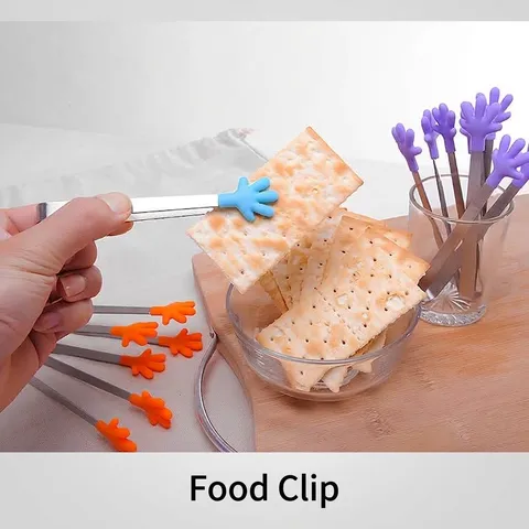 Mini Pince à Nourriture en Silicone Forme de Paume Manche en Acier Inoxydable pour Sucre Glaçons Ustensile de Cuisine