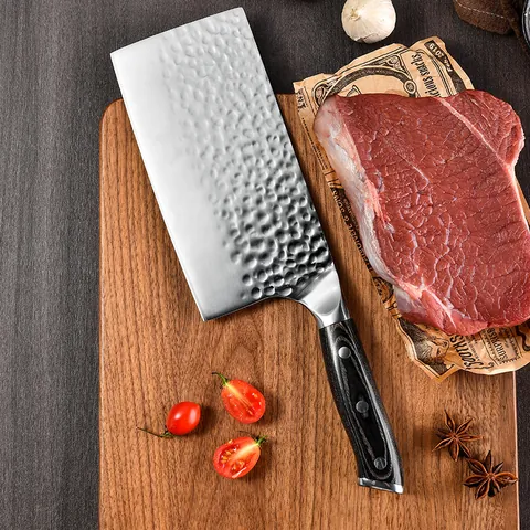 Forged Stainless Steel Kitchen Chef Knife Hammered Blade Wooden Handle Sharp Slicing Knife For Home Cooking