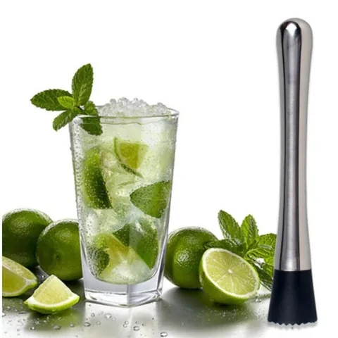 Mortero de Cóctel Profesional de Acero Inoxidable 304 Herramienta de Barra para Triturar Hielo Limón Fruta Con Cabeza Ranurada de PP