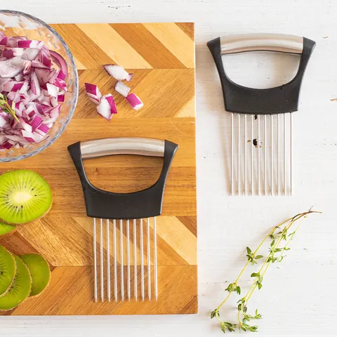Professional 304 Stainless Steel Onion Slicing Guide Meat Tenderizer Needle Vegetable Slicer Assistant Hand Protector Kitchen Tool