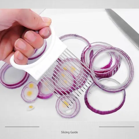 Stainless Steel Onion Slicing Guide Heart Shaped Plastic Handle Vegetable Holder Meat Tenderizer Needle Kitchen Tool Hand Protector For Fruit Slicing