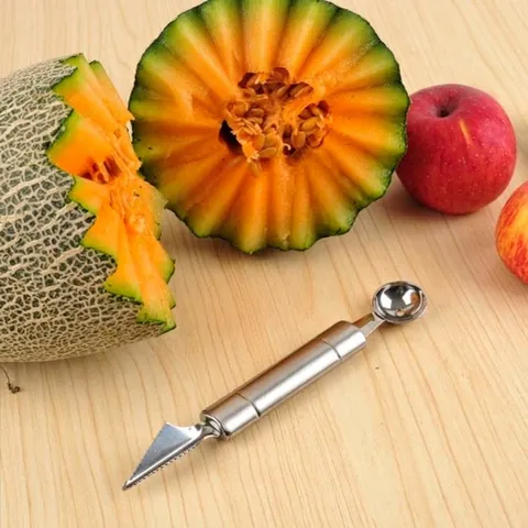 Stainless Steel Fruit Carving Knife and Melon Baller Dual Head Fruit Platter Scoop DIY Watermelon Digging Spoon Kitchen Tool