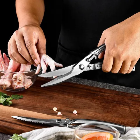 Multi-Functional Stainless Steel Chicken Bone Scissors Heavy Duty Kitchen Shears With Safety Lock Serrated Edge BBQ Meat Poultry Scissor For Cooking