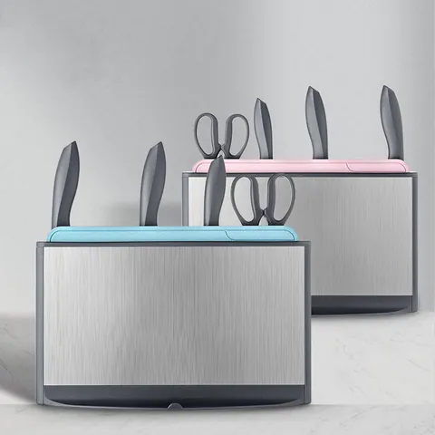 Ozone Sterilization Kitchen Knife Holder Set With Cutting Boards And Knives Brushed Stainless Steel Disinfection Storage Rack
