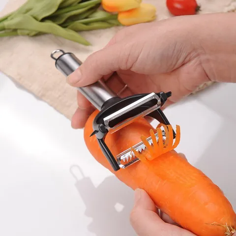Pelador De Doble Cabezal De Acero Inoxidable Rallador Multifuncional Trituradora De Verduras Con Mango Ergonomico