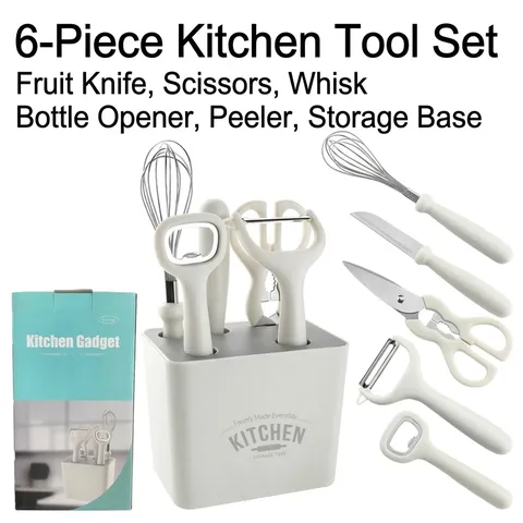 Küchenwerkzeug-Set aus Edelstahl Mit Aufbewahrungsrohr 6-teilig Kochutensilien Obstmesser Schäler Schere Schneebesen Flaschenöffner Für Die Küche Zuhause