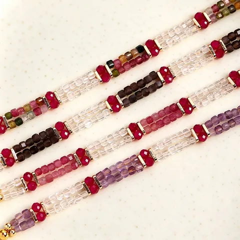Natural Amethyst Tourmaline Faceted Crystal Bracelet For Women Light Luxury Geometric Square Stone Bead Bracelet Jewelry Gift