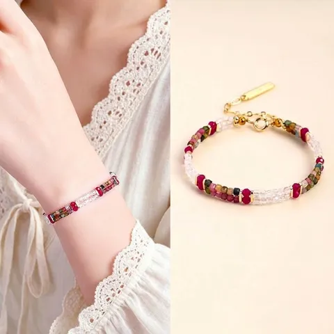Natural Amethyst Tourmaline Faceted Crystal Bracelet For Women Light Luxury Geometric Square Stone Bead Bracelet Jewelry Gift