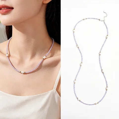 New Chinese Vintage Lapis Lazuli Amethyst Freshwater Pearl Necklace Faceted Crystal Beaded Necklace For Women Elegant Jewelry Gift