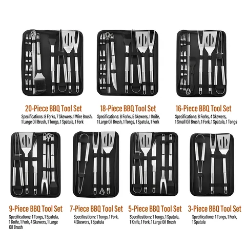 Juego de Herramientas de Barbacoa Portátil de Acero Inoxidable Con Bolsa de Tela Oxford Kit de Utensilios de Parrilla para Acampar Accesorios de Barbacoa para Jardín
