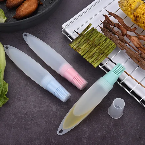 Hitzebeständige Silikon Ölflasche Bürste Mit Deckel Tragbarer Quetsch Öldispender Saucenpinsel Für Grillen Backen Küche