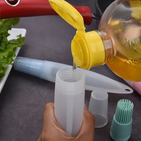 Hitzebeständige Silikon Ölflasche Bürste Mit Deckel Tragbarer Quetsch Öldispender Saucenpinsel Für Grillen Backen Küche