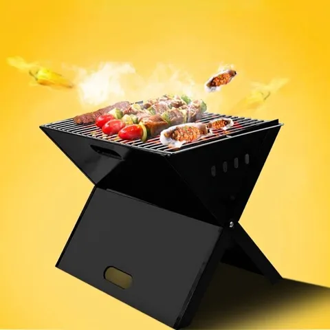 Portable X-Type Foldable Charcoal BBQ Grill For Outdoor Camping Picnic Black Carbon Steel Barbecue Rack With Stainless Steel Mesh