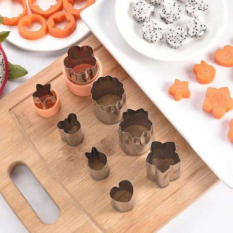Stainless Steel Vegetable Fruit Cutter Mold Set With Hand Protector Safety Handle DIY Cookie Biscuit Mold Assorted Shapes