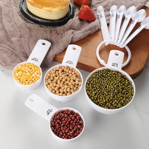 Professional PP Plastic Measuring Cups And Spoons With Engraved Scales And Storage Ring For Kitchen Baking Cooking
