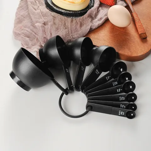 Professional PP Plastic Measuring Cups And Spoons With Engraved Scales And Storage Ring For Kitchen Baking Cooking
