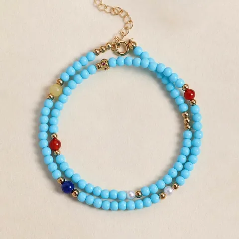 Turquoise Freshwater Pearl Beaded Necklace Bracelet Set New Chinese Style Vintage Jewelry For Women Elegant Handcrafted Accessory