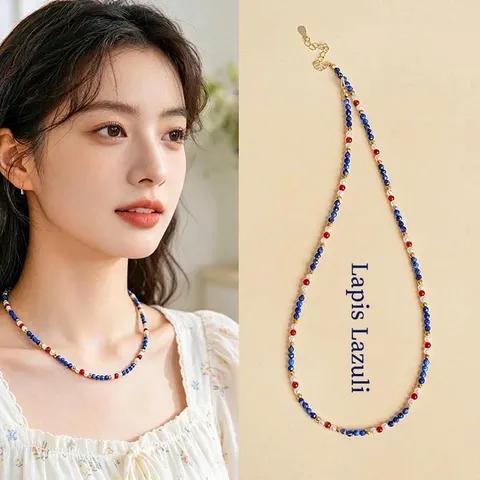 Vintage New Chinese Style Lapis Lazuli Red Agate Artificial Pearl Jewelry Set Beaded Necklace Bracelet For Women Jewelry
