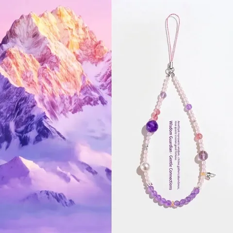Natural Amethyst Rose Quartz Crystal Artificial Pearl Phone Charm Hand Beaded Bag Pendant Elegant Stone Hanging Strap For Women
