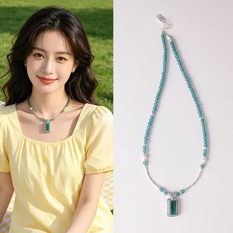 Mother's Day Gift Blue Chalcedony Freshwater Pearl Beaded Necklace Bracelet Jewelry Set For Women Elegant Chinese Style Accessories