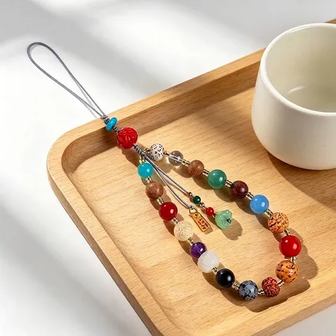 Traditional Chinese Style 18 Seeds Bodhi Multi-treasure Phone Charm Agate Crystal Wood Bead Bag Pendant Keychain Zen Jewelry