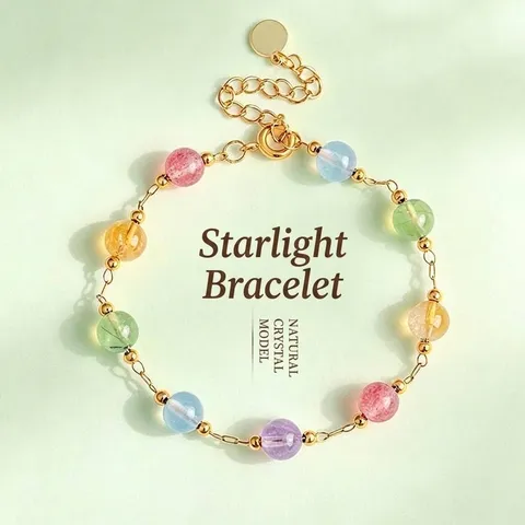 Pulsera de Cuentas de Cristal Natural Multi-gema para Mujer Fresco Dulce Cuarzo Rosa Amatista Pulsera Arcoíris Joyería de Moda Ajustable
