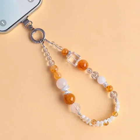 Cadena de Teléfono con Cuentas de Cristal Natural Jade Nephrite Concha de Trochus Colgante de Bolso Hecho a Mano Estilo Étnico