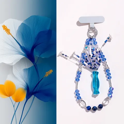 Natürlicher Lapis Lazuli Kristall Perlen Telefonkette Einzigartiger Glasvase Anhänger Mode Damen Schmuck Taschenanhänger