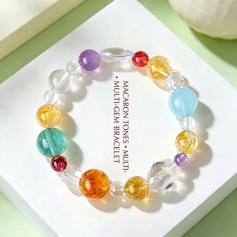 Pulsera de Cristal Natural Macarrón con Múltiples Gemas para Mujer Fresca Dulce Citrino Amatista Abalorios Joyería de Mano Elegante Cadena de Mano