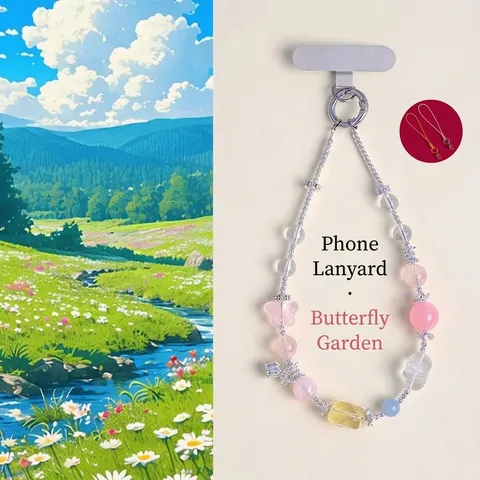 Chaîne de Téléphone en Quartz Rose et Cristal de Roche Naturel Perlé Papillon Cœur Charme Cordon pour Femme Style Doux