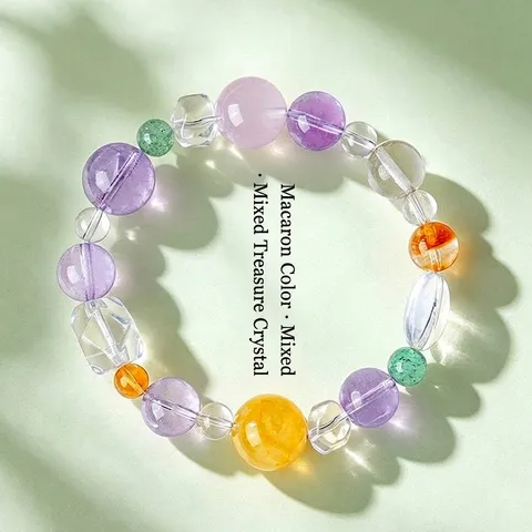 Pulsera de Cristal Natural Macarrón con Múltiples Gemas para Mujer Fresca Dulce Citrino Amatista Abalorios Joyería de Mano Elegante Cadena de Mano