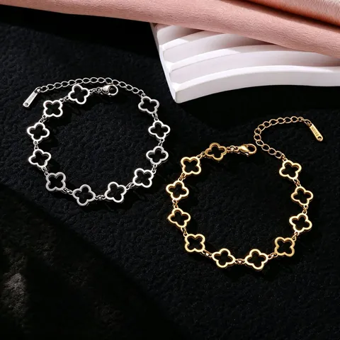 Minimalistisches Hohl Vierblättriges Kleeblatt Edelstahl Armband Für Damen Vergoldet Elegantes Gliederkette Armband Modeschmuck Geschenk