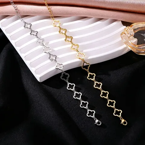 Minimalistisches Hohl Vierblättriges Kleeblatt Edelstahl Armband Für Damen Vergoldet Elegantes Gliederkette Armband Modeschmuck Geschenk
