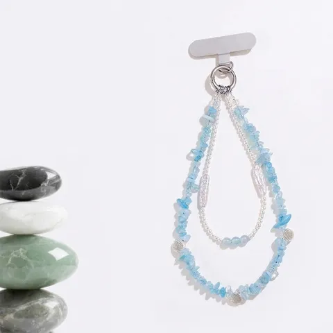 Handmade Irregular Aquamarine Purple White Jade Crystal Beaded Phone Chain Artificial Pearl Lotus Pod Pendant Bag Charm