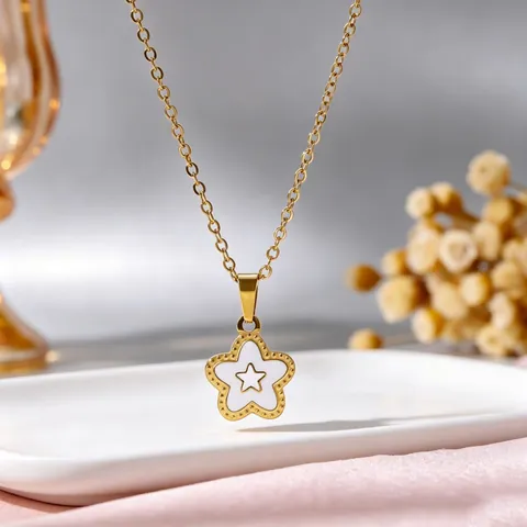 304 Edelstahl Hohlblume Pentagramm Anhänger Halskette Für Damen Farblockierung Öltropfen Emaille Schlüsselbeinkette Schmuck