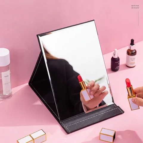 Portable Folding Makeup Mirror Desktop HD PU Leather Rectangular Travel Vanity Mirror For Student Office Bedroom Home Decor