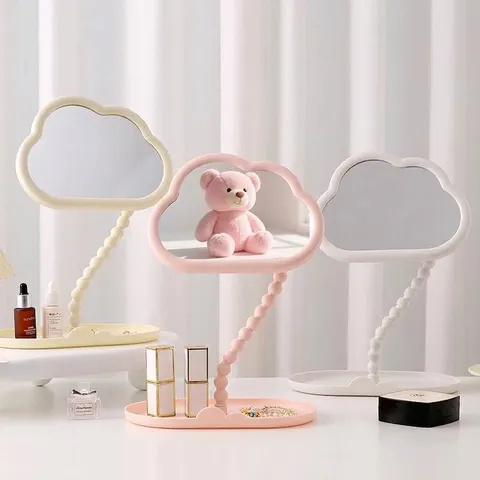 Niedlicher Wolkenförmiger Desktop Make-up Spiegel Rotierender Kosmetikspiegel Mit Aufbewahrungsfuß Für Schlafzimmer Wohnheim Mädchen Geschenk